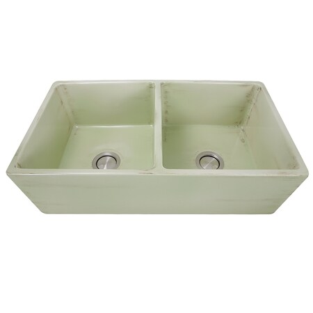 Nantucket Sinks Double Bowl Farmhouse Fireclay Sink with Shabby Green Finish FCFS3318D-ShabbyGreen